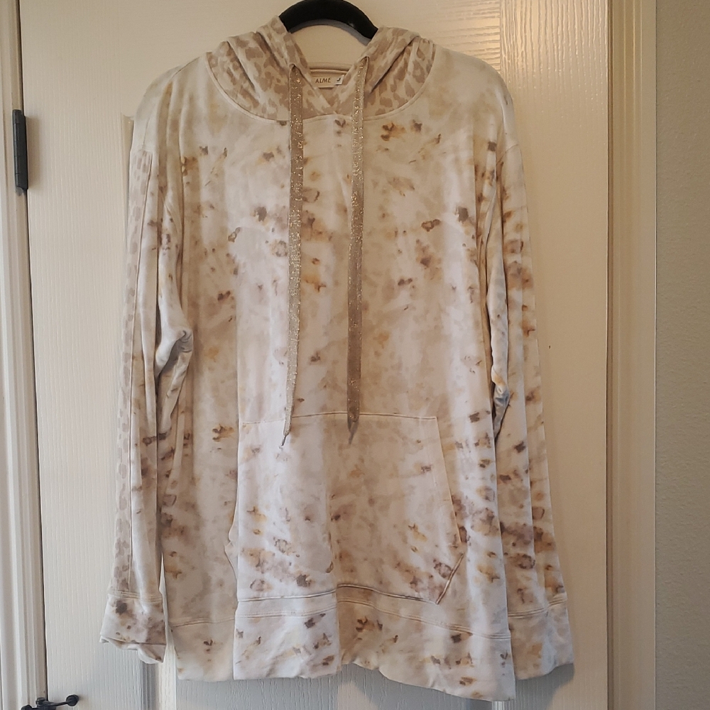 Johnny Was Beige and Brown Tie-Dye Hoodie
